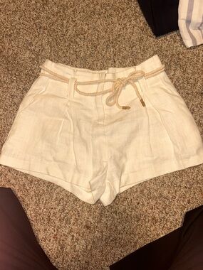 Moon River Cream High-Waist Rope-Tie Women’s Shorts
